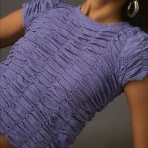 Anthropologie Women's Purple Textured Rouched Baby Tee